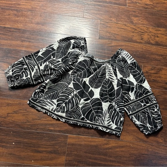 Cynthia Rowley Linen Blend Tropical Floral Crop Top - Picture 1 of 4